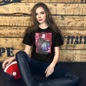 Neon Blade Women’s Graphic Tee | Emerald Jacket & Katana Pose