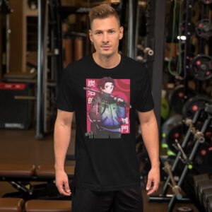 Neon Blade Men’s Graphic T-Shirt | Emerald Jacket & Katana Pose