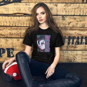 Neon Portrait Women’s Graphic Tee | Cyan & Magenta Mask Art