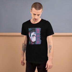 Neon Portrait Men’s Graphic T-Shirt | Cyan & Magenta Mask Art
