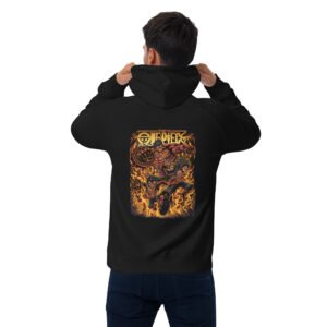 Unisex Eco Raglan Hoodie – Pirate Flames Trio (Back Print)