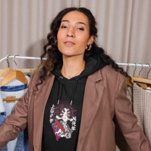 Women’s Eco Raglan Hoodie – “Crimson Moon Mask” (Eco Cotton Blend, DTG Print)